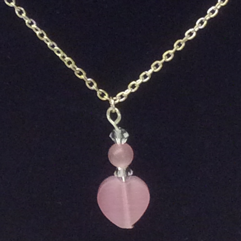 Cats eye glass heart necklace